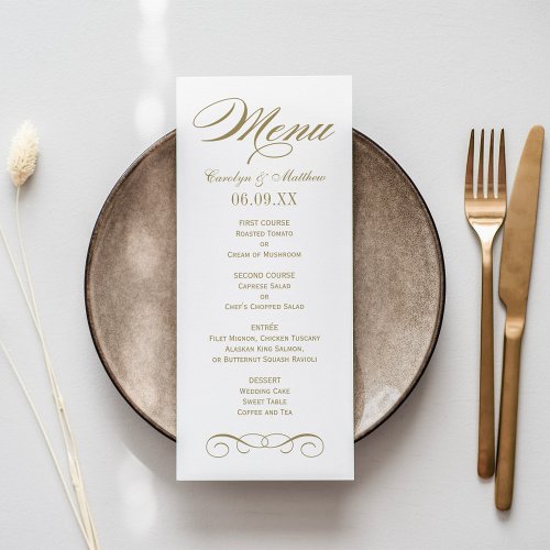 Elegant Antique Gold Scroll Wedding Monogram Menu