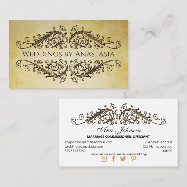 Elegant Antique Gold Swirls Vintage Paper Business Card (Front/Back)