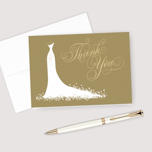 Elegant Antique Gold Wedding Gown Bridal Shower Thank You Card