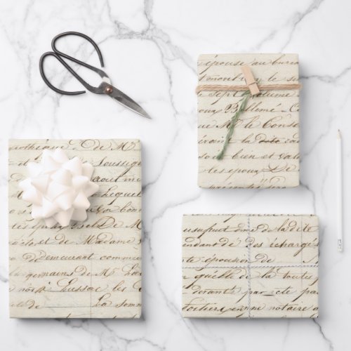 Elegant Antique Handwritten Calligraphic Script Wrapping Paper Sheets