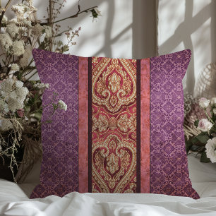 Elegant Antique Inspired Purple and Red Damask Throw Pillow