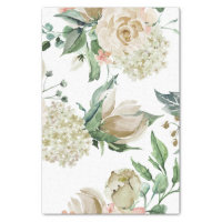 Ivory Ecru Leaves Floral Art Pattern On Sage Green Tissue Paper