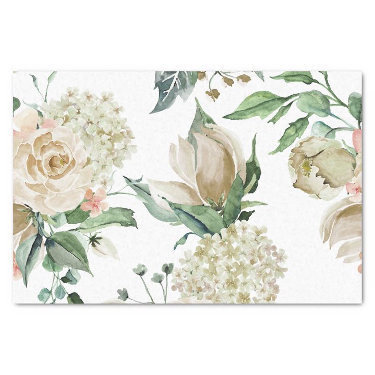 Elegant Antique Ivory Floral Botanical Decoupage Tissue Paper | Zazzle