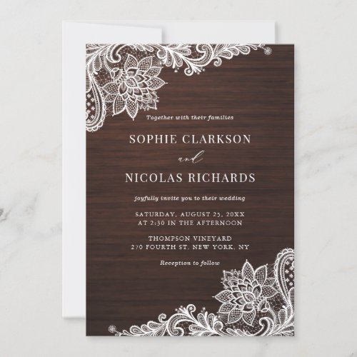 Elegant Antique Lace Rustic Wood Wedding Invitation