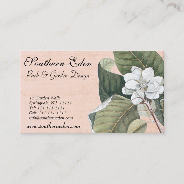 Elegant Antique Magnolia Engraving Business Card (Front)