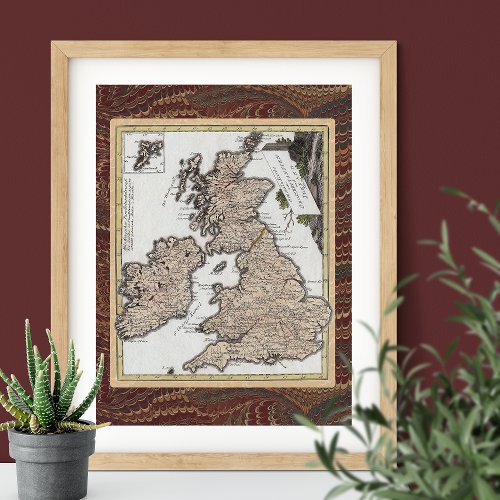 Elegant Antique Map of Great Britain and Ireland Poster