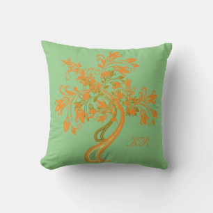 Elegant Antique Mint Green Orange Tree of Life Throw Pillow