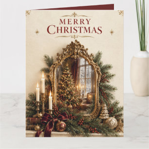 Elegant Antique Mirror Christmas, Vintage European Card