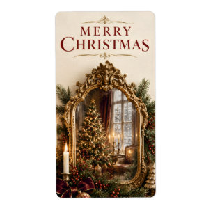 Elegant Antique Mirror Christmas, Vintage European Label