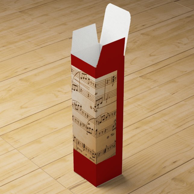 Elegant antique Music Notes on Bold Red Wine Box (Opened)