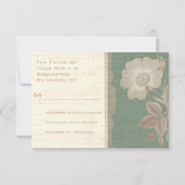 Elegant Antique Rose Vintage Verdigris Patina RSVP Card (Front)