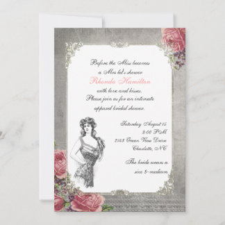 Elegant Antique Roses Bridal Shower Invitation
