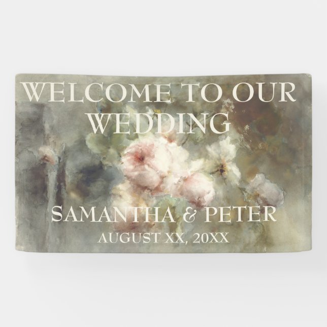 Elegant Antique Roses Soft Pink Watercolor Floral Banner (Horizontal)