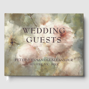 Elegant Antique Roses Soft Pink Watercolor Floral Guest Book