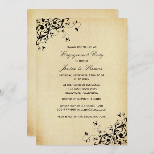 Elegant Antique Swirls Engagement Party Or Shower Invitation