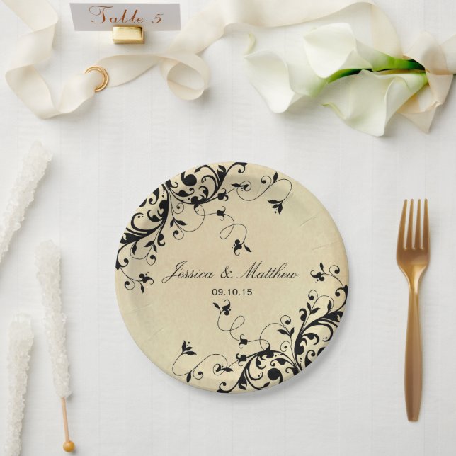 Elegant Antique Swirls Wedding Paper Plates (Wedding)