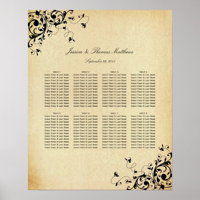 Elegant Antique Swirls Wedding Seating Chart (Front)