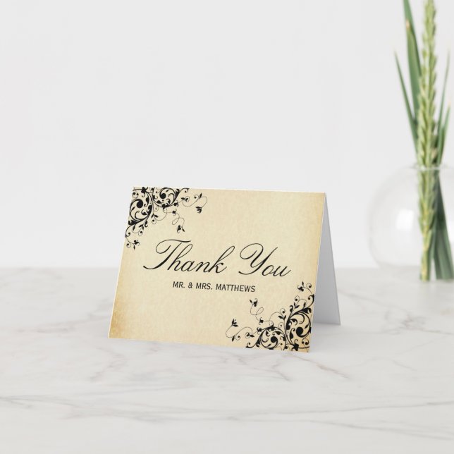 Elegant Antique Swirls Wedding Thank You Card (Front)