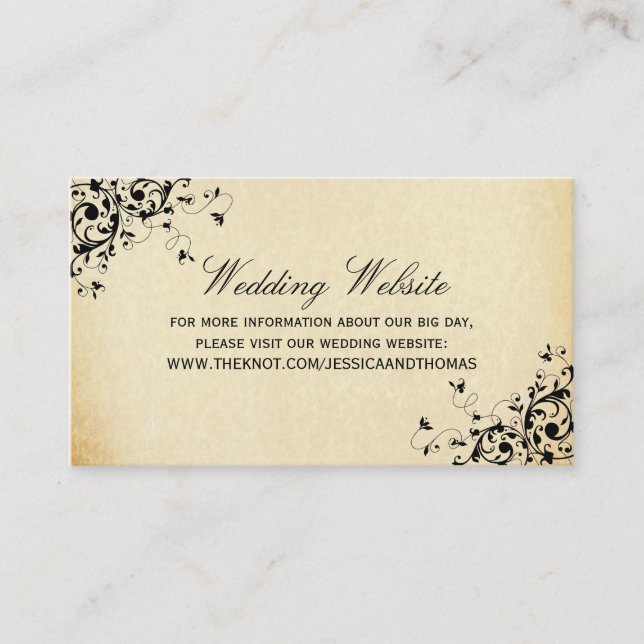 Elegant Antique Swirls Wedding Website Enclosure Card (Front)