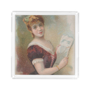 Elegant Antique Valentine's Illustration, 1890 Acrylic Tray
