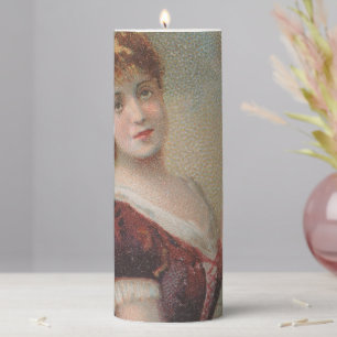 Elegant Antique Valentine's Illustration, 1890 Pillar Candle