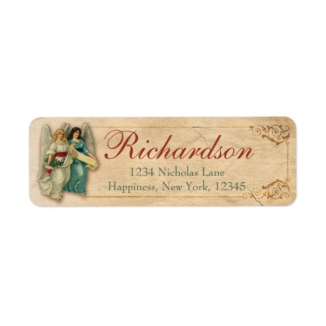 Elegant Antique Victorian Christmas Angels Rich Label (Front)