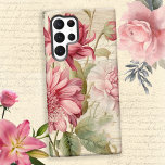 Elegant Antique Vintage French Floral Collage Samsung Galaxy S22 Ultra Case<br><div class="desc">Artistic and elegant French style pink and blush floral with antique script and beige parchment background.</div>