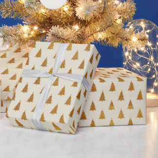 Elegant antique white gold glitter Christmas trees Wrapping Paper