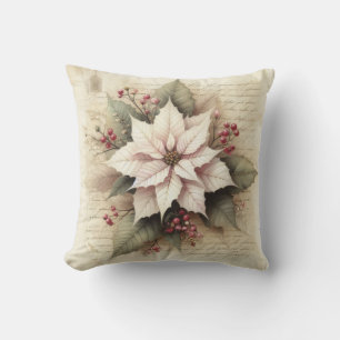 Elegant Antique white Poinsettia Christmas  Throw Pillow