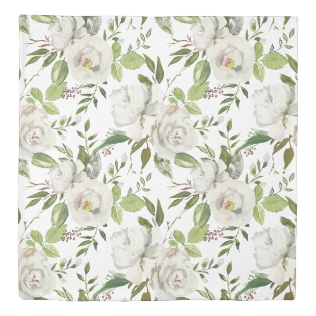 Elegant Antique White Rose Botanical Pattern Duvet Cover (Front)