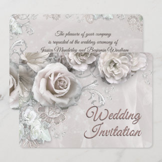 Elegant Antique White Roses Wedding Invitation