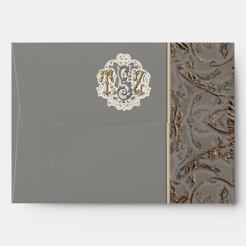 Elegant Antiqued Gold Baroque Custom Monogrammed Envelope