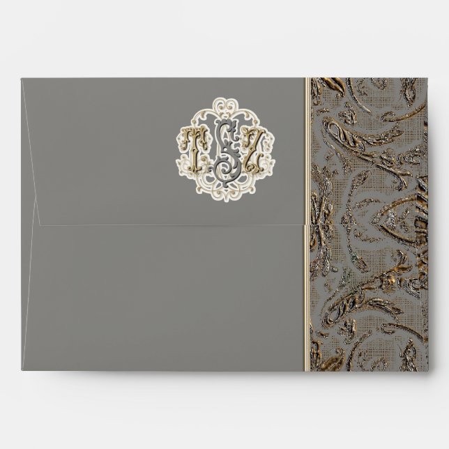 Elegant Antiqued Gold Baroque Custom Monogrammed Envelope (Back (Top Flap))