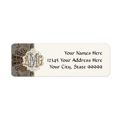 Elegant Antiqued Gold Baroque Custom Monogrammed Label