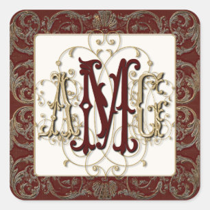 Elegant Antiqued Gold Baroque Monogrammed Seals