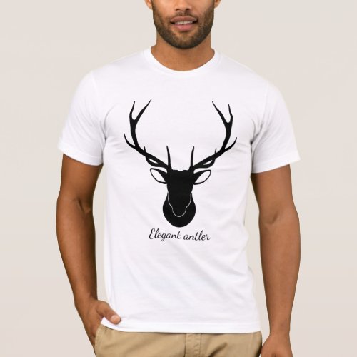 Elegant Antler Deer Black Animal T_Shirt