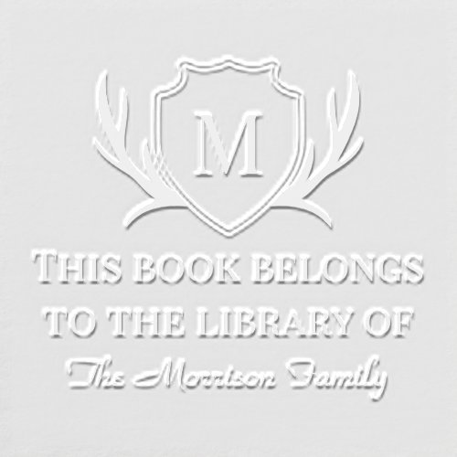 Elegant Antler Shield Monogram Book Belongs To Embosser