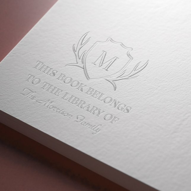 Elegant Antler Shield Monogram Book Belongs To Embosser (Creator Uploaded)