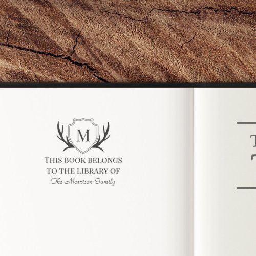 Elegant Antler Shield Monogram Book Belongs To Self_inking Stamp