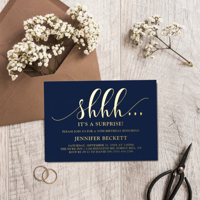 Elegant Any Age Surprise Birthday Party Real Foil Invitation (Creator Uploaded)