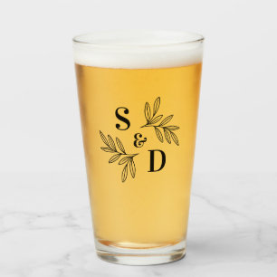 Elegant any color wedding monogram greenery leaves glass