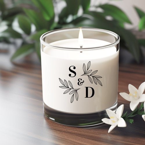 Elegant any color wedding monogram greenery leaves scented candle