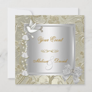 Elegant Any Event Gold Silver White Dove Damask Invitation