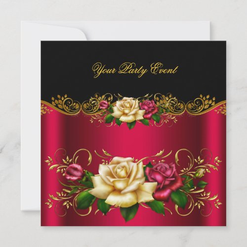 Elegant Any Event Party Gold Pinky Red Cream Roses Invitation