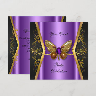 Elegant Any Event Party Purple Gold Butterfly Invitation