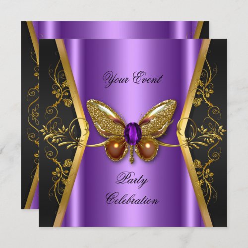 Elegant Any Event Party Purple Gold Butterfly Invitation