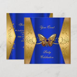 Elegant Any Event Party Royal Blue Gold Butterfly Invitation