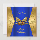 Elegant Any Event Party Royal Blue Gold Butterfly Invitation (Front)