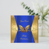 Elegant Any Event Party Royal Blue Gold Butterfly Invitation (Standing Front)