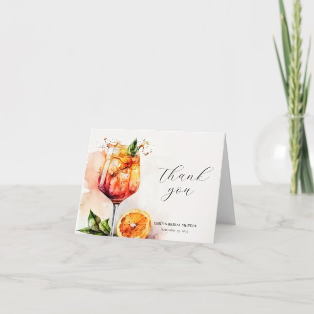 Elegant Aperol Spritz Bridal Shower Thank You Card (Front)